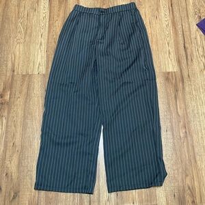 Men's Black Pinstripe Wide-Leg Dress Pants